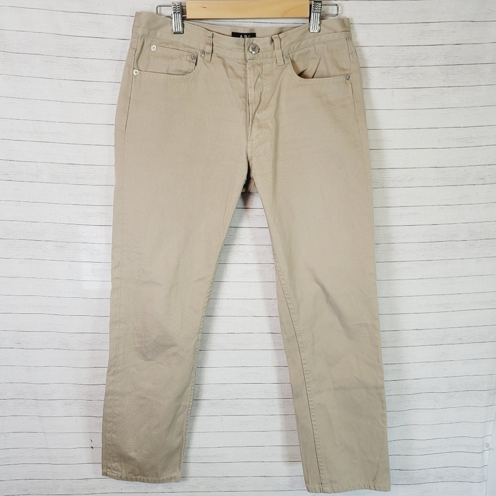 A.P.C. STRAIGHT LEG DENIM JEANS IN KHAKI, SZ 29